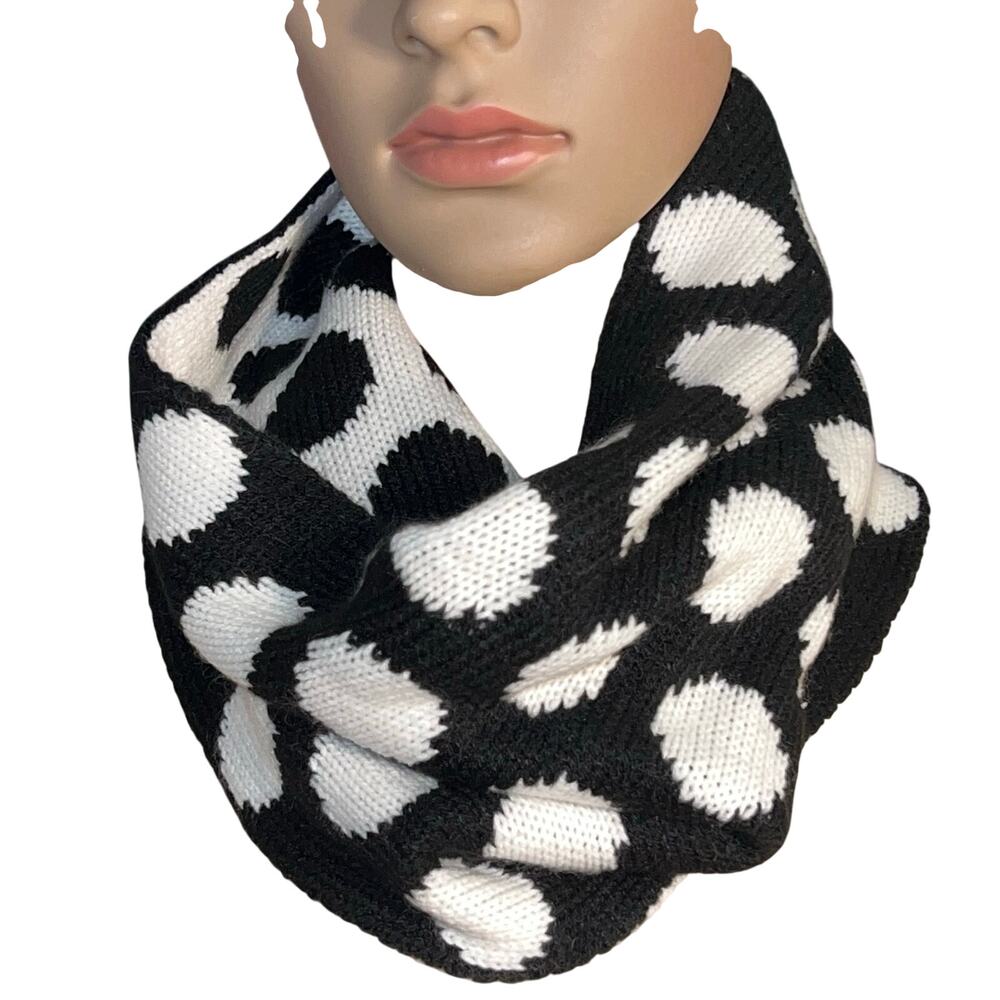 Ann Taylor Black White Polkadot Square Eternity Scarf Y2K stretchy‎ Soft Knit